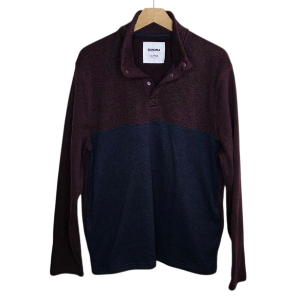 Sonoma | Colorblock Navy & Maroon Snap Mockneck Sweater Fleece Size XL - Picture 1 of 5